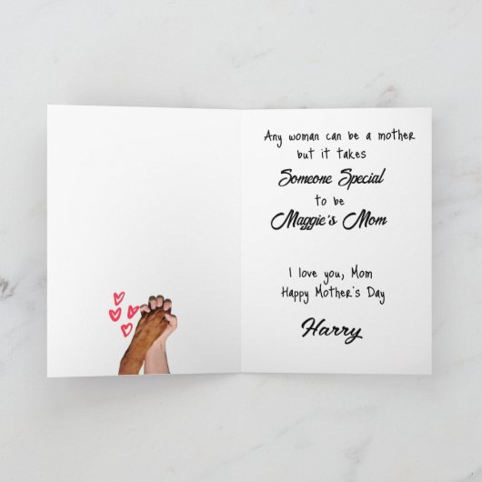 世界で一番素敵なお母さんへ… オーダーメイドの母の日カード サンキューカード (内部)