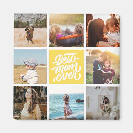 世界で一番素敵なお母さん パーソナライズ フォト コラージュ 黄色 マグネット (正面)