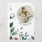 世界で一番素敵なお母さん - 名入れ花柄フォトカード シーズンカード (正面/裏面)