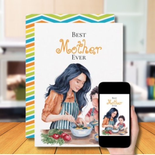 世界で一番素敵なお母さん 水彩画アート カード