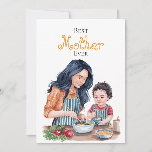 世界で一番素敵なお母さん 水彩画アート カード (正面)