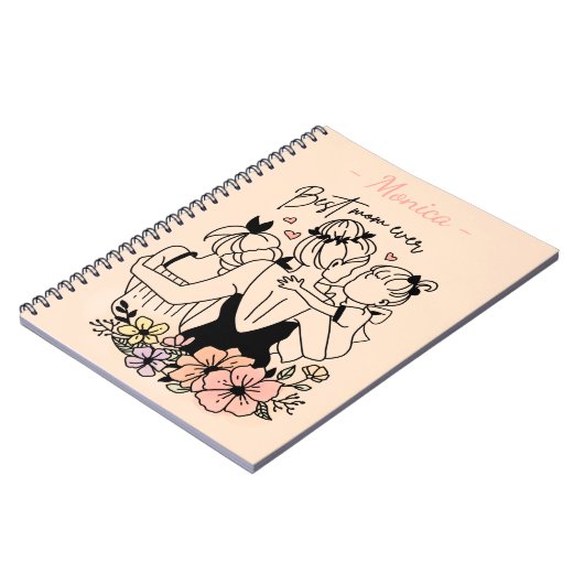 世界で一番素敵なママ 子供と花のカスタム ノートブック (左側)