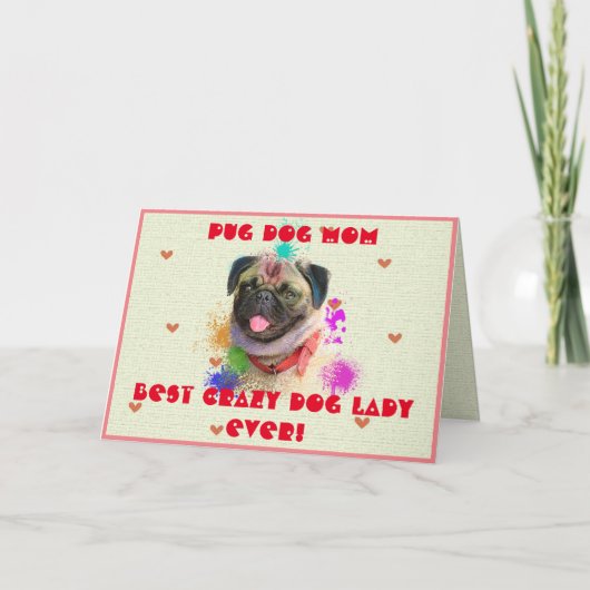 世界で最もすばらしいパグ犬ママ 犬 最高のクレイジードッグレディ エバー 面白い サンキューカード (正面)