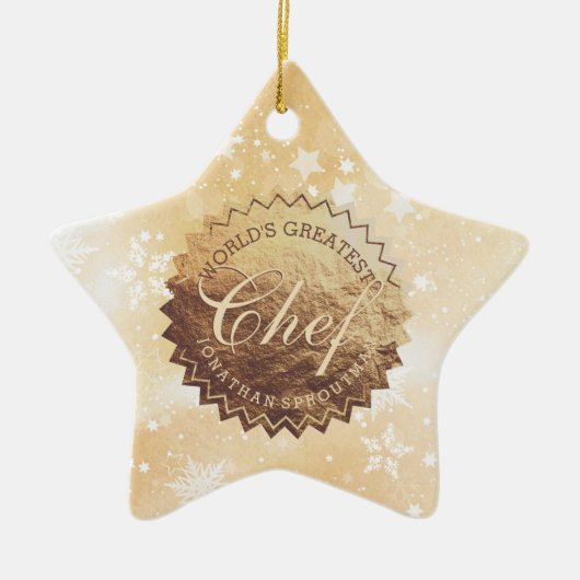世界で最も偉大なシェフフェイク金ゴールドエンブレムクリスマス セラミックオーナメント (正面)