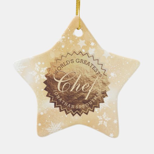 世界で最も偉大なシェフフェイク金ゴールドエンブレムクリスマス セラミックオーナメント (裏面)