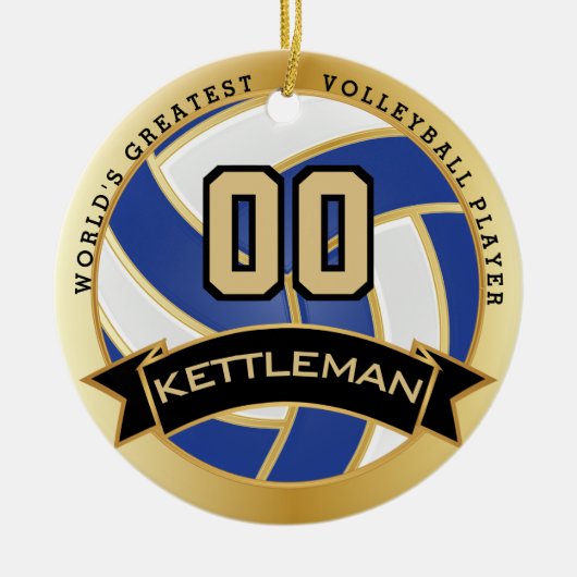 世界で最も偉大なバレーボール選手の青と白 セラミックオーナメント (正面)