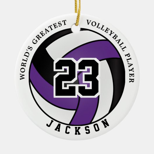 世界で最も偉大なバレーボール選手、パープル&ブラック セラミックオーナメント (正面)