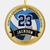 世界で最も偉大なバレーボール選手 – 青、灰色 セラミックオーナメント (正面)