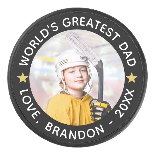世界で最も偉大なパパ写真パーソナライズされたあなたの色 アイスホッケーパック (正面)