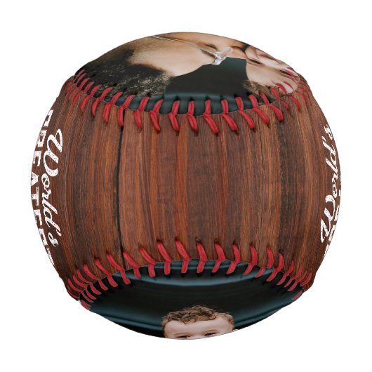 世界で最も偉大なパパ木製フォトファーザーズデイギフト 野球ボール (裏面)
