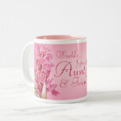 世界で最も偉大な叔母と友人のピンクのオーキッドマグカップ ツートーンマグカップ (正面左)