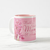 世界で最も偉大な母と友人のピンクのオーキッドマグカップ ツートーンマグカップ (正面左)