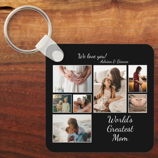 世界で最も偉大な母の家族の子ども7写真コラージュ キーホルダー (正面)