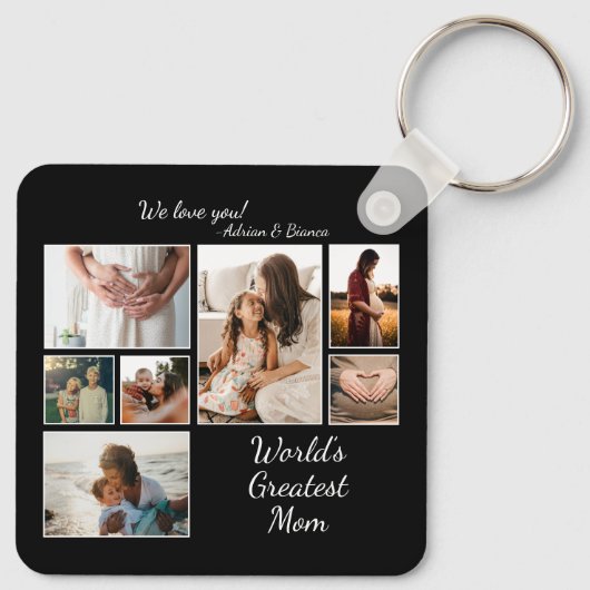 世界で最も偉大な母の家族の子ども7写真コラージュ キーホルダー (裏面)