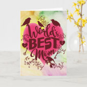 世界で最も最高のなお母さんの母の日の水彩画のタイポグラフィ カード (黄色い花)