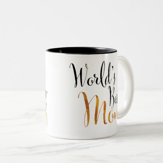 世界で最も最高のなお母さん(金ゴールド)のデザインのための ツートーンマグカップ (正面右)