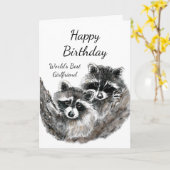 世界で最も最高のなガールフレンドの誕生日のアライグマ動物 カード (黄色い花)