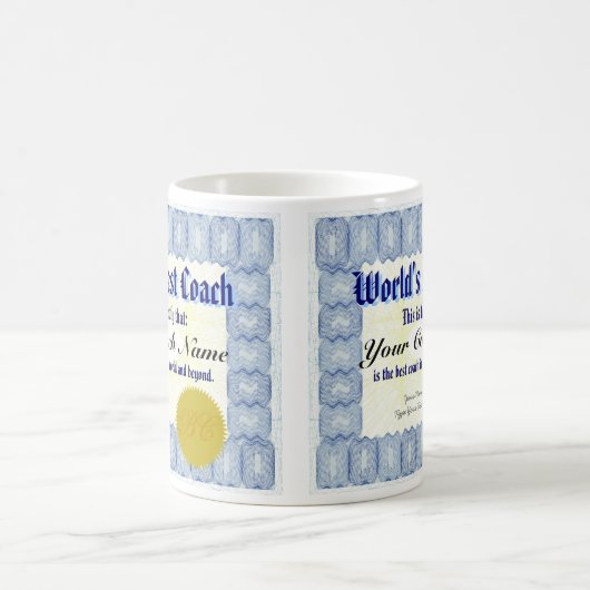 世界で最も最高のなコーチの証明書のマグ コーヒーマグカップ (中央)