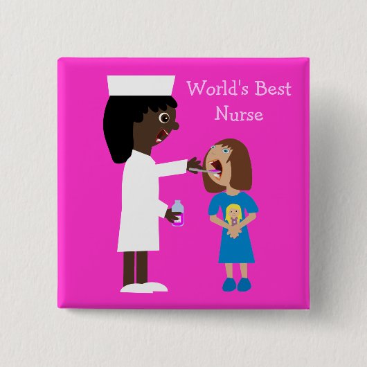 世界で最も最高のなナースのかわいい漫画のナース及び子供 缶バッジ (正面)