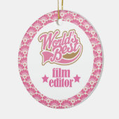 世界で最も最高のなフィルムの編集者のギフトのオーナメント セラミックオーナメント (左)