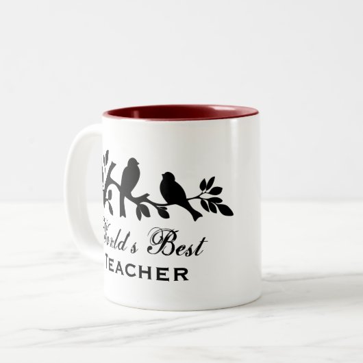世界で最も最高のな先生のすずめのシルエットの枝 ツートーンマグカップ (正面左)