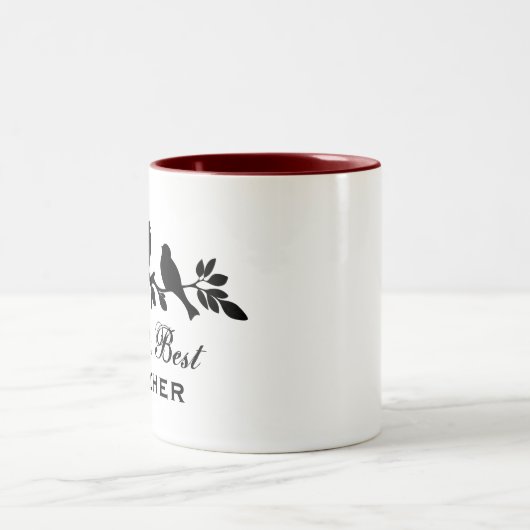 世界で最も最高のな先生のすずめのシルエットの枝 ツートーンマグカップ (中央)