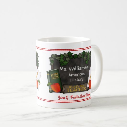 世界で最も最高のな先生の名前|の学校|の主題 コーヒーマグカップ (正面右)
