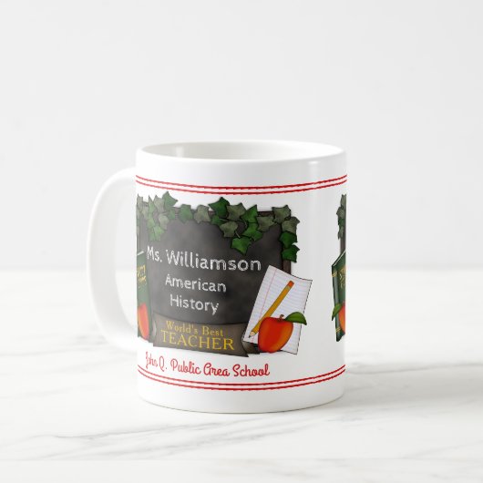 世界で最も最高のな先生の名前|の学校|の主題 コーヒーマグカップ (正面左)