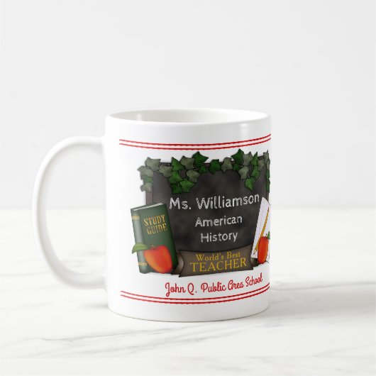 世界で最も最高のな先生の名前|の学校|の主題 コーヒーマグカップ (左)