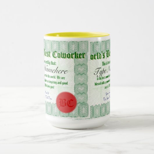 世界で最も最高のな協力者の証明書賞のマグ マグカップ (中央)