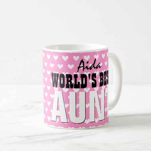 世界で最も最高のな叔母さんピンクの白いハートV26 コーヒーマグカップ (正面右)