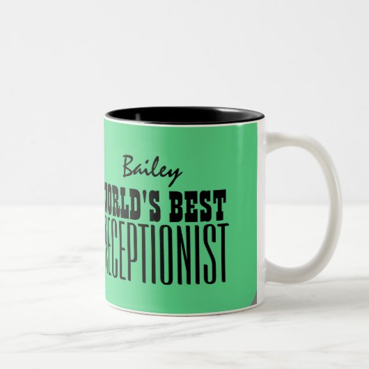 世界で最も最高のな受付係緑および黒いV03 コーヒーマグカップ (右)