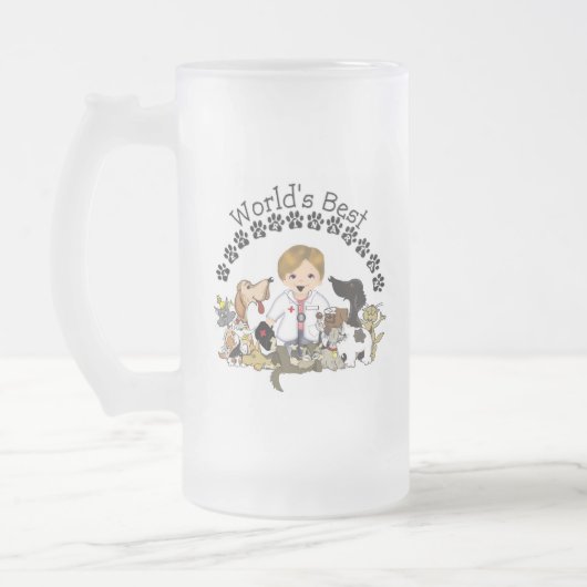 世界で最も最高のな獣医のマグ-男性の金髪 フロストグラスビールジョッキ (左)