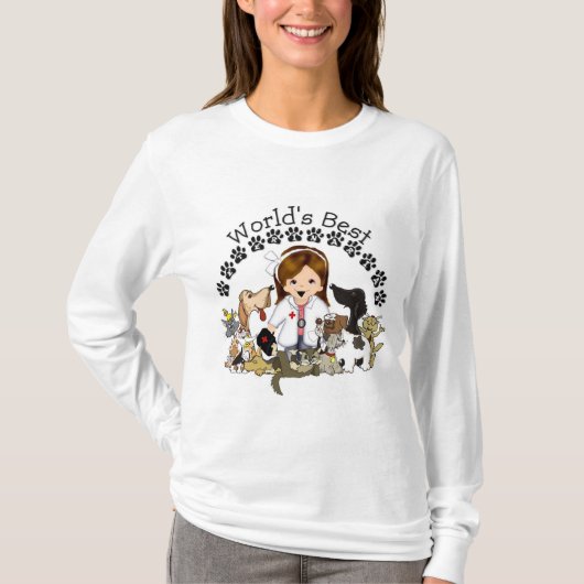 世界で最も最高のな獣医-ブラウンの女性の毛 Tシャツ (正面)