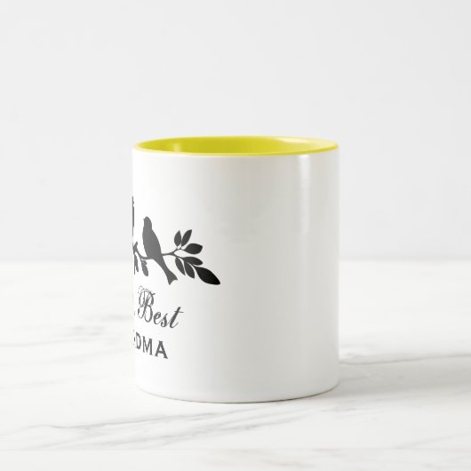 世界で最も最高のな祖母のすずめのシルエット愛鳥 ツートーンマグカップ (中央)