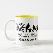 世界で最も最高のな祖母のすずめのシルエット愛鳥 ツートーンマグカップ (左)