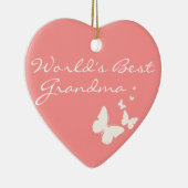 世界で最も最高のな祖母のピンクの蝶ハートのオーナメント セラミックオーナメント (右)