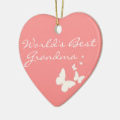 世界で最も最高のな祖母のピンクの蝶ハートのオーナメント セラミックオーナメント (左)