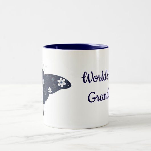 世界で最も最高のな祖母のマグの青の蝶 ツートーンマグカップ (中央)