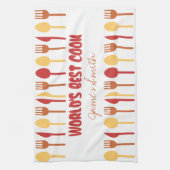 世界で最も最高のな調理師の名前をカスタムするの赤いオレンジ キッチンタオル (縦)