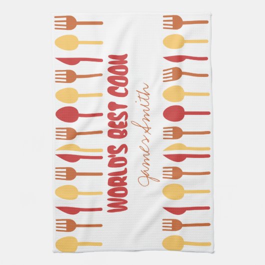 世界で最も最高のな調理師の名前をカスタムするの赤いオレンジ キッチンタオル (縦)