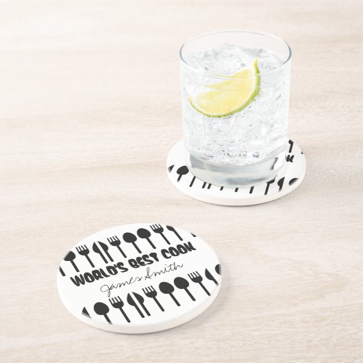 世界で最も最高のな調理師の名前をカスタムするの黒 コースター (側面)