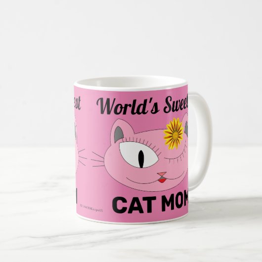 世界で最も甘い猫MOMピンク猫顔 コーヒーマグカップ (正面右)
