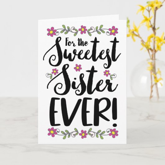 世界で最も素敵な姉妹へ 現代の手書き文字 カード (黄色い花)
