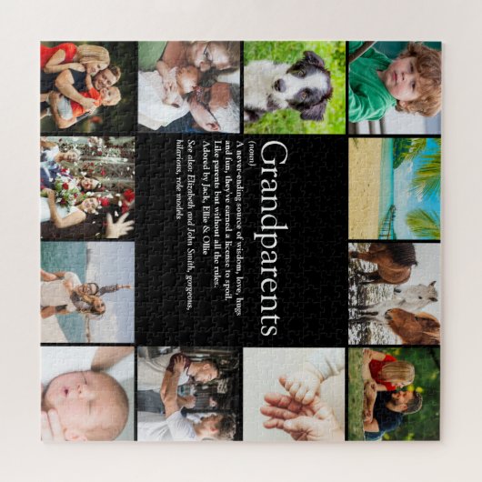 世界で最も素晴らしい祖父母の定義 12枚のフォトコラージュ ジグソーパズル (横)