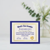 世界で最も面白い最高のじいちゃん証明書 ポストカード (スタンド正面)