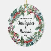 世界で最初のクリスマス　婚約　両面 セラミックオーナメント (左)