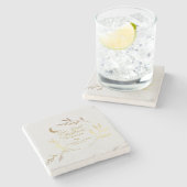 世界で最初のクリスマス 結婚記念 ギフト ゴールドスクリプト ギフト ストーンコースター (横)