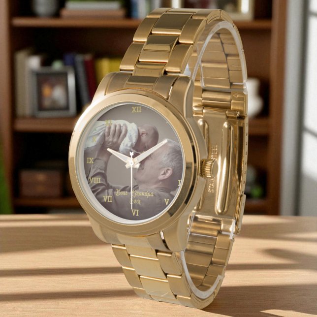 世界で最高のじいちゃんオリジナル写真ポップを作成 腕時計 (クリエイターアップロード済み)