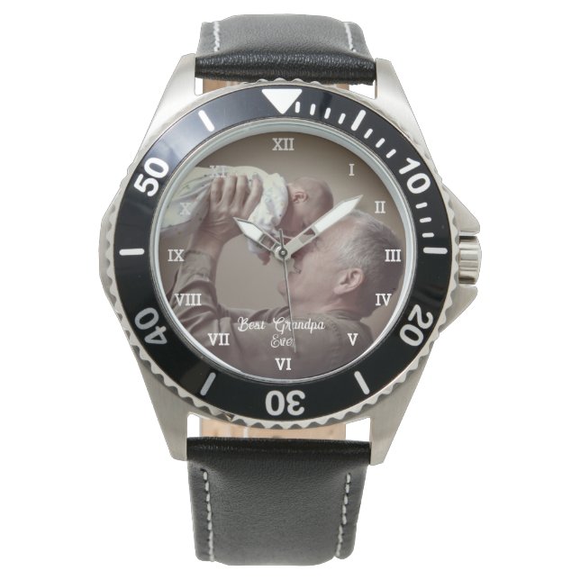 世界で最高のじいちゃんオリジナル写真ポップを作成 腕時計 (正面)
